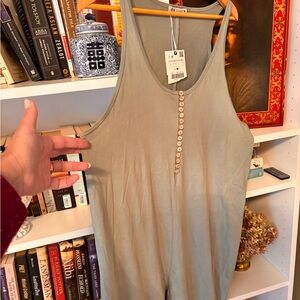 Gray Sleeveless Button-Front Jumpsuit